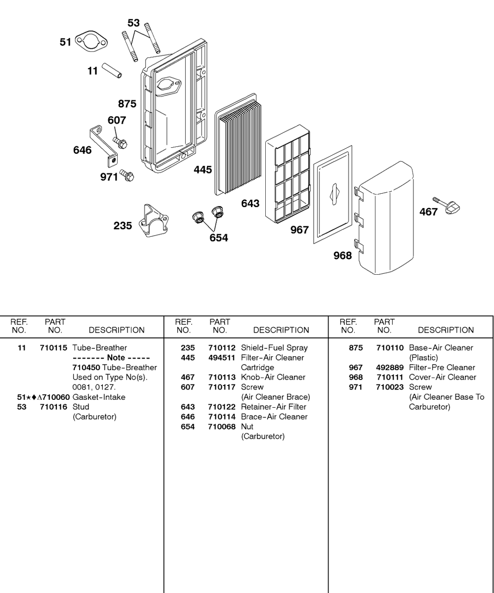 Air Cleaner 2 Diagram and Parts List for 115432-0135-XX  Briggs and Stratton Engine